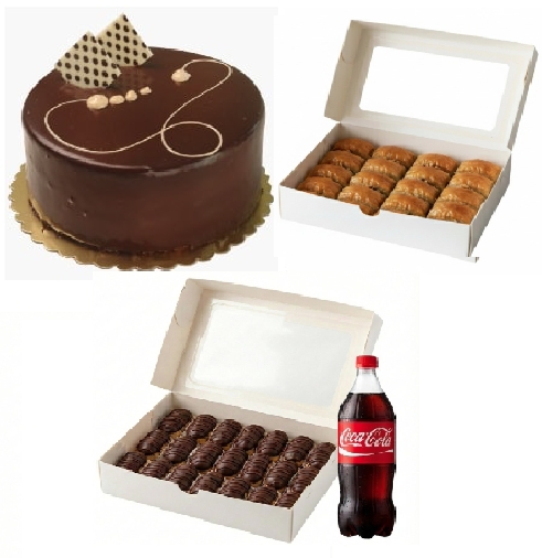 4-6 Kişilik Çikolatalı Yaş Pasta + Cevizli Baklava + Ekler Menü Nevşehir pasta