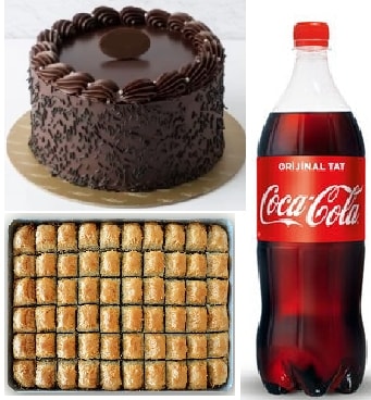 Ekonomik Tatlı Menüsü: Yaş Pasta Cevizli Baklava ve 1 L Cola Nevşehir pasta