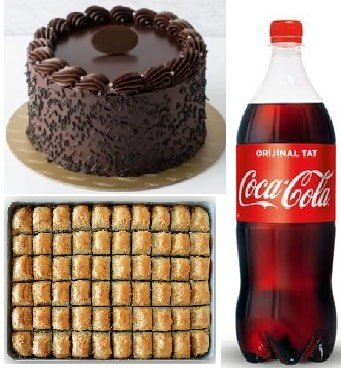 Ekonomik Tatlı Menüsü: Yaş Pasta Cevizli Baklava ve 1 L Cola Nevşehir pasta
